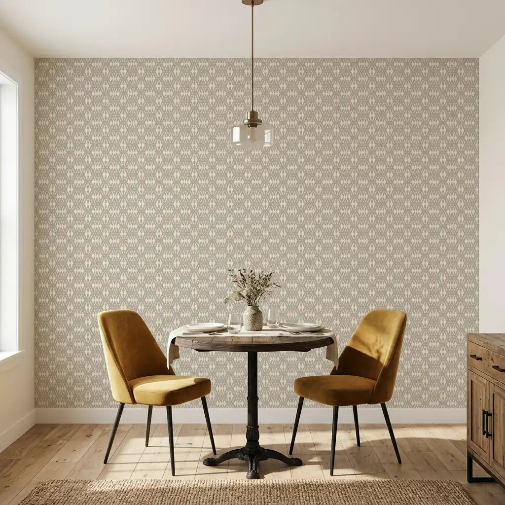 Dining Room - Elegant dining space featuring 'Radcliffe' wallpaper in Greige by York Wallcoverings, perfect for modern interiors.