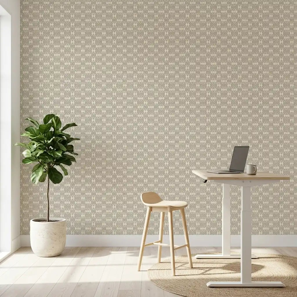 Home Office - Modern home office featuring Radcliffe wallpaper in Greige by York Wallcoverings, creating a stylish and productive space.