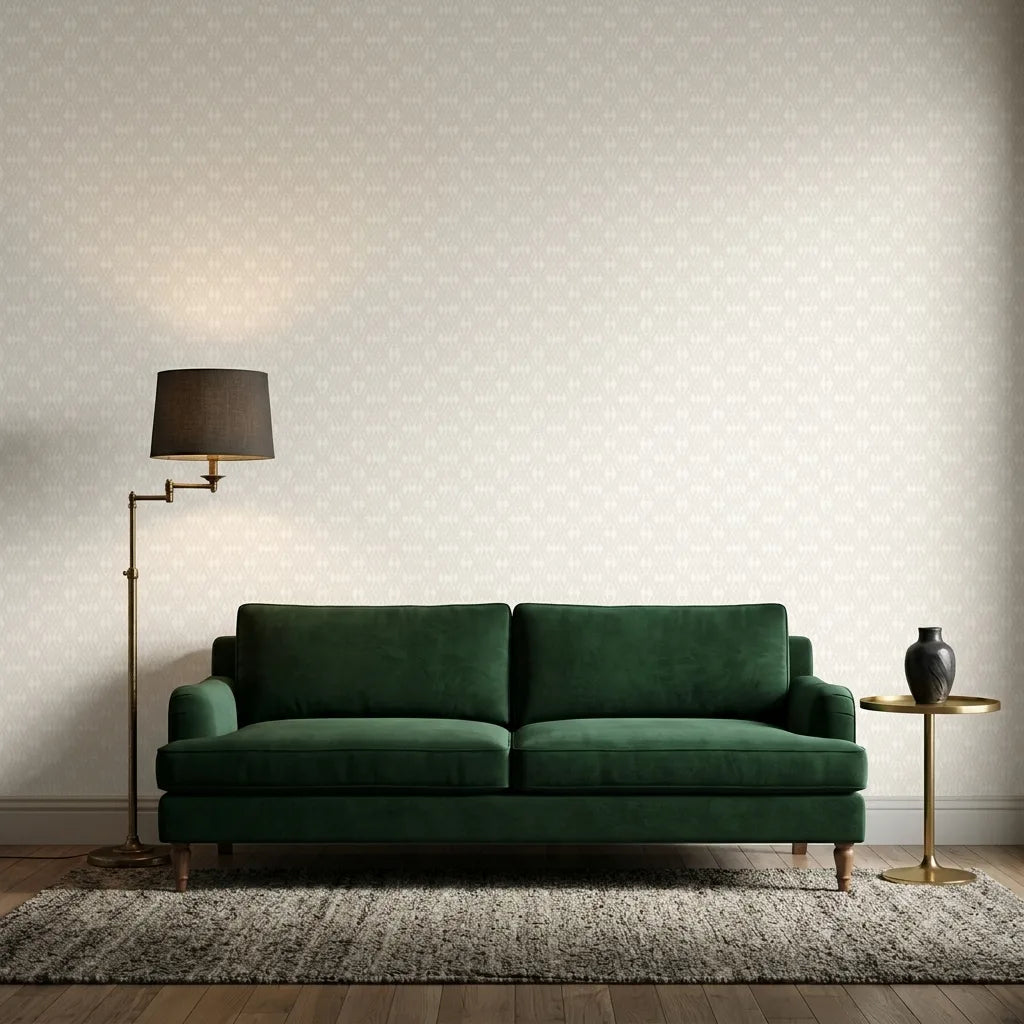 Living Room - Elegant living room showcasing 'Radcliffe' wallpaper in Warm Ivory by York Wallcoverings, creating a serene space.