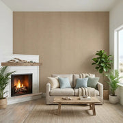 Living Room - Features Radiant Paperweave wallpaper in Light Tan by York Wallcoverings, creating a chic and modern aesthetic.