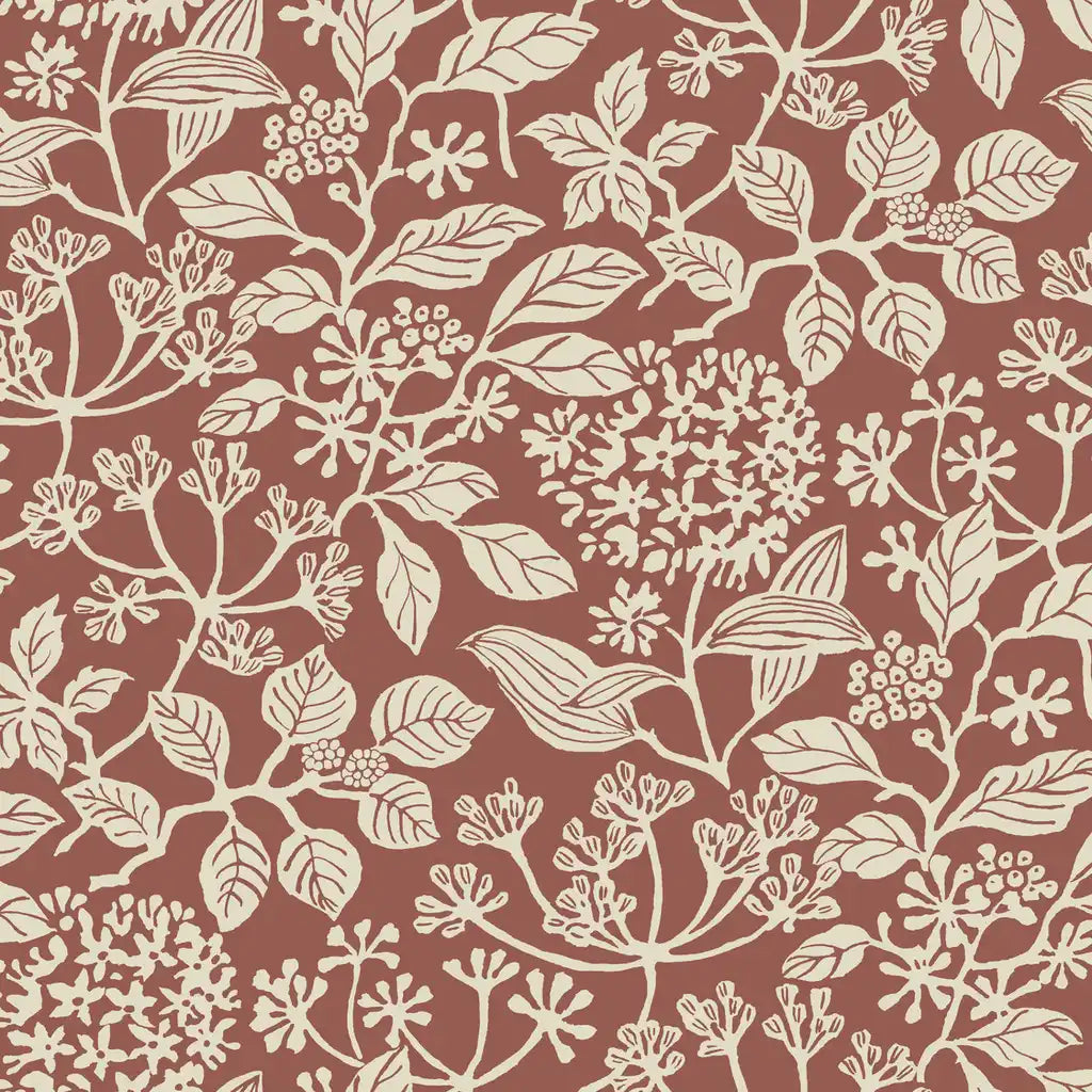 Rowen wallpaper pattern swatch in red and cream by York Wallcoverings.