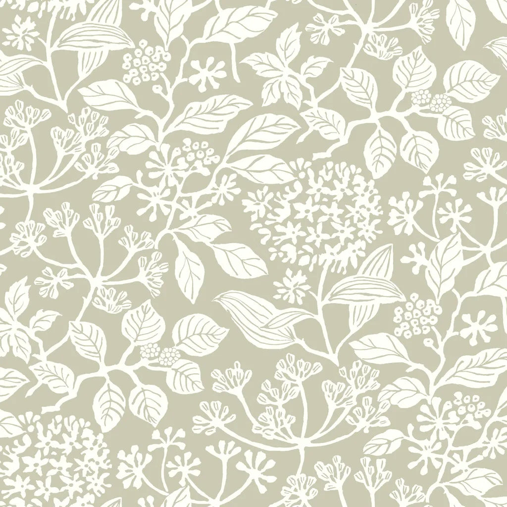 Rowen wallpaper pattern swatch by York Wallcoverings in taupe and white, SKU VP1344.
