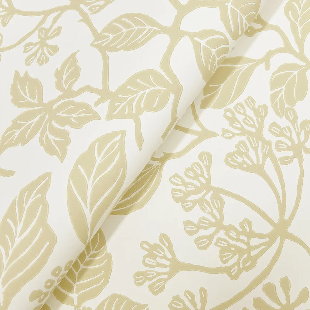 Close-up of Rowen wallpaper in Beige and Cream by York Wallcoverings, highlighting its subtle woven texture.