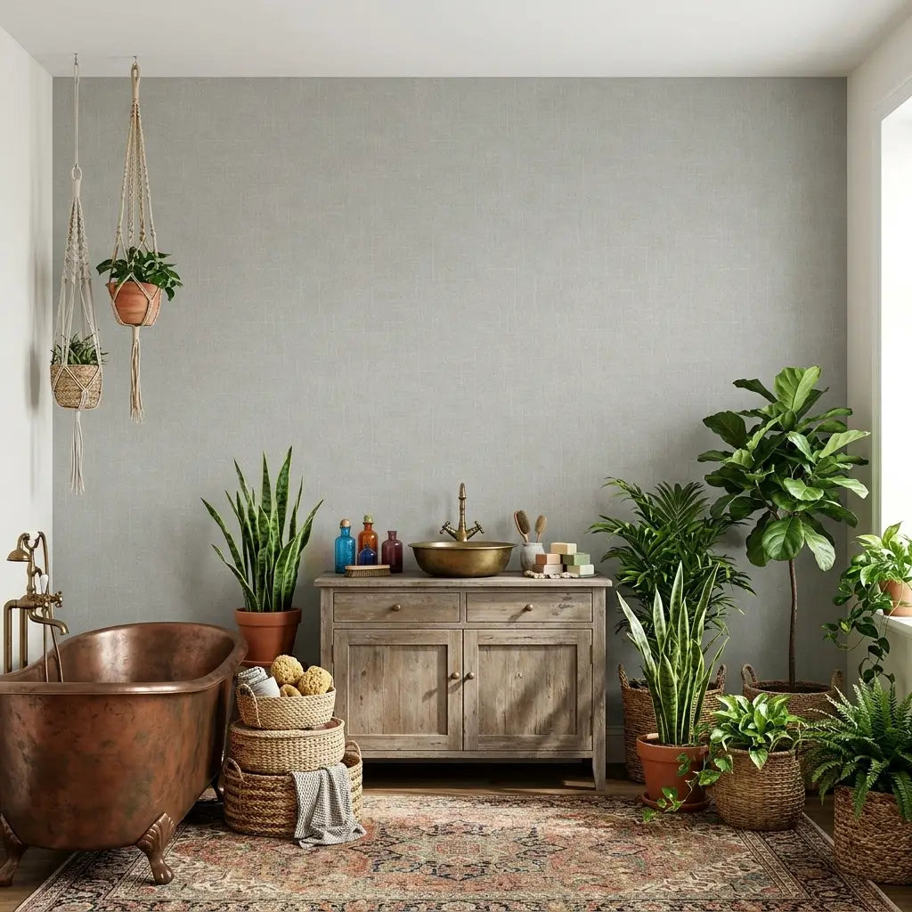 Bathroom - Elegant space featuring Saratoga wallpaper in Light Grey by York Wallcoverings, enhancing modern design.