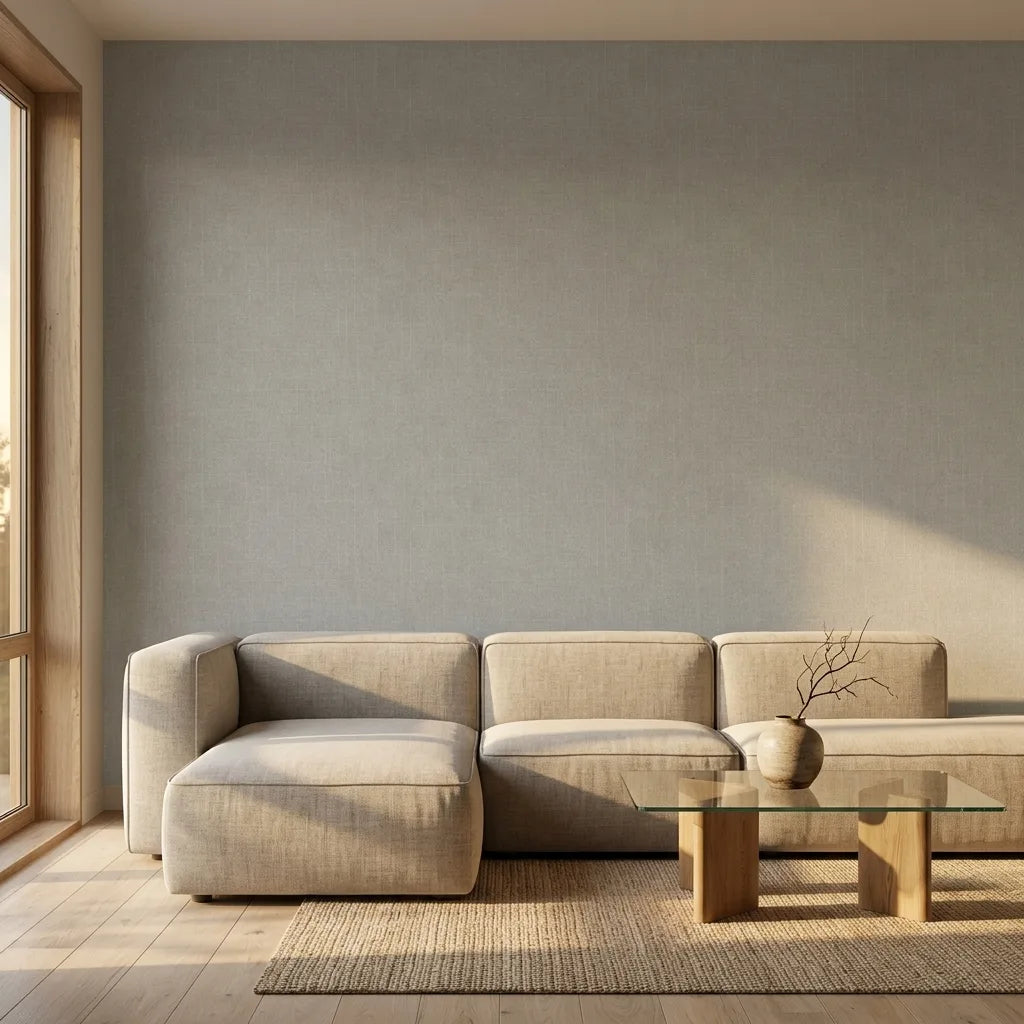Living Room - featuring Saratoga wallpaper in Light Grey by York Wallcoverings, creating a modern and inviting space.