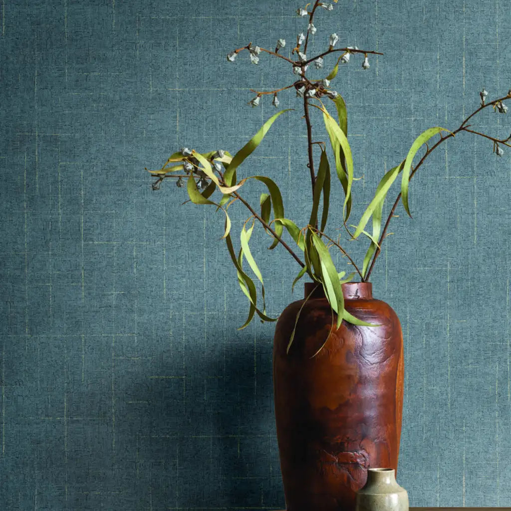 Saratoga wallpaper in Blue Grey by York Wallcoverings adds elegant texture to this modern interior.