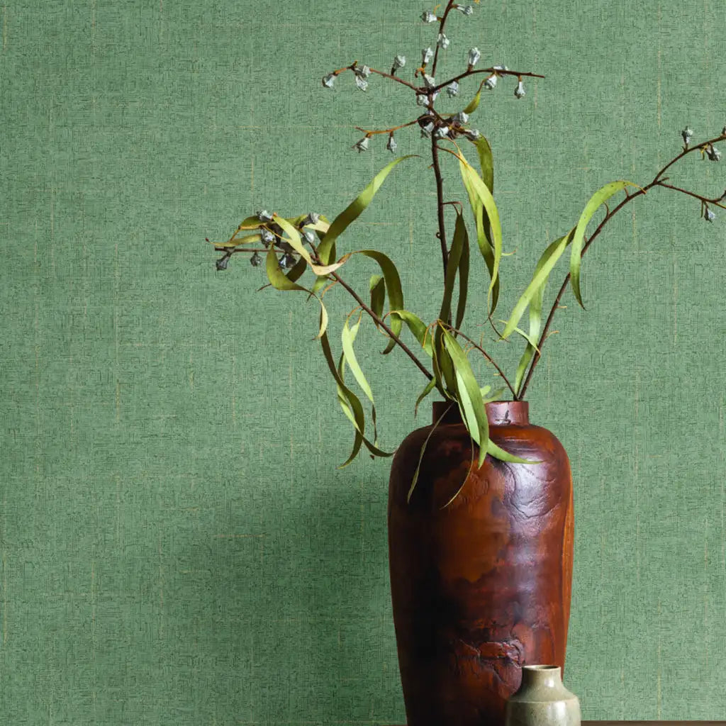 This interior showcases Saratoga wallpaper in Sage Green by York Wallcoverings, creating a serene and stylish space.