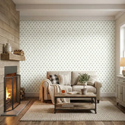 Living Room - Tranquil space featuring 'Serene Villa' wallpaper in green, blue, white tones from York Wallcoverings.
