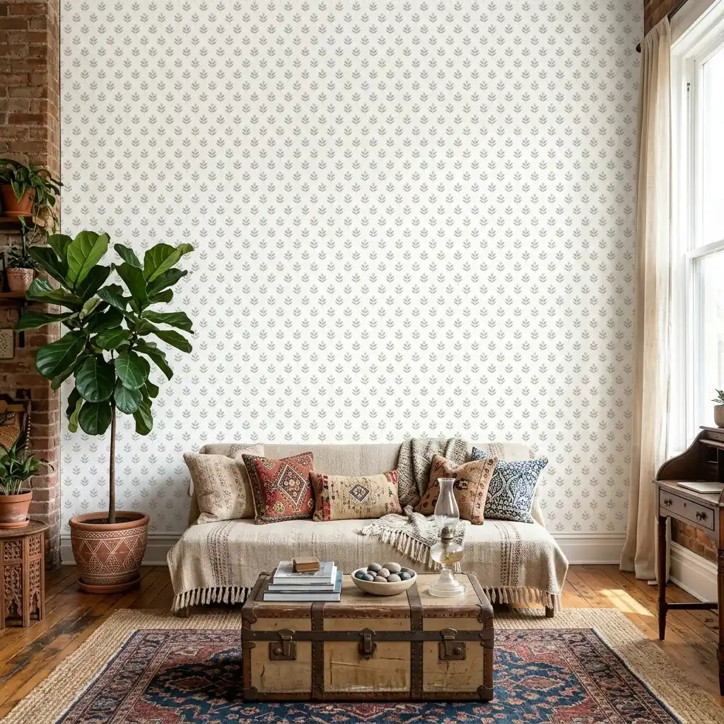 Living Room - Elegant space with Serene Villa wallpaper by York Wallcoverings in Grey, Gold, White.