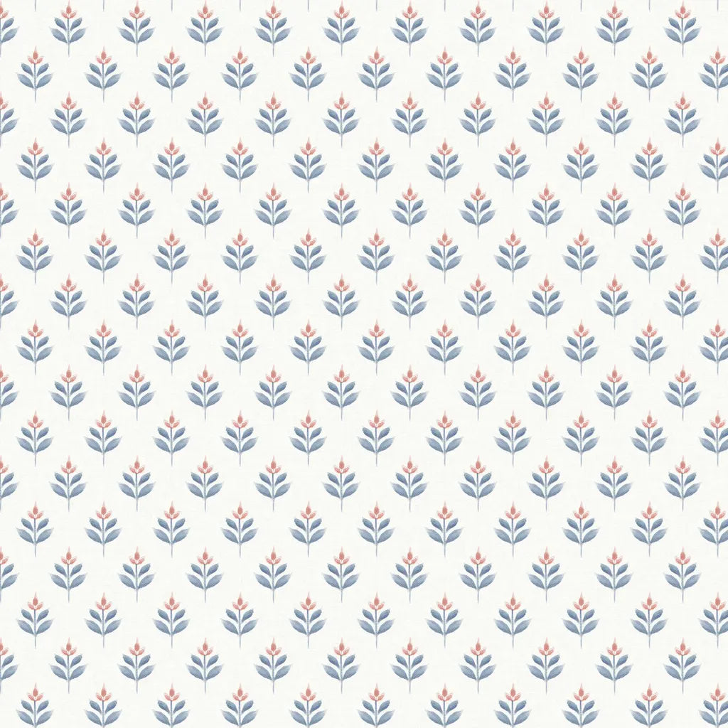 Serene Villa wallpaper pattern swatch in Blue, Coral, White by York Wallcoverings (SKU LL3235).
