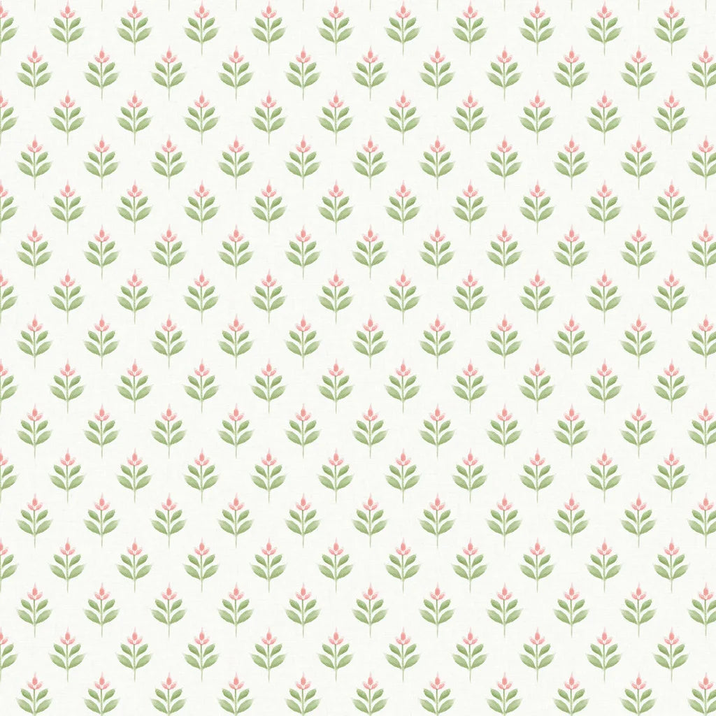Serene Villa wallpaper pattern swatch by York Wallcoverings in green, pink, and white (SKU LL3236).