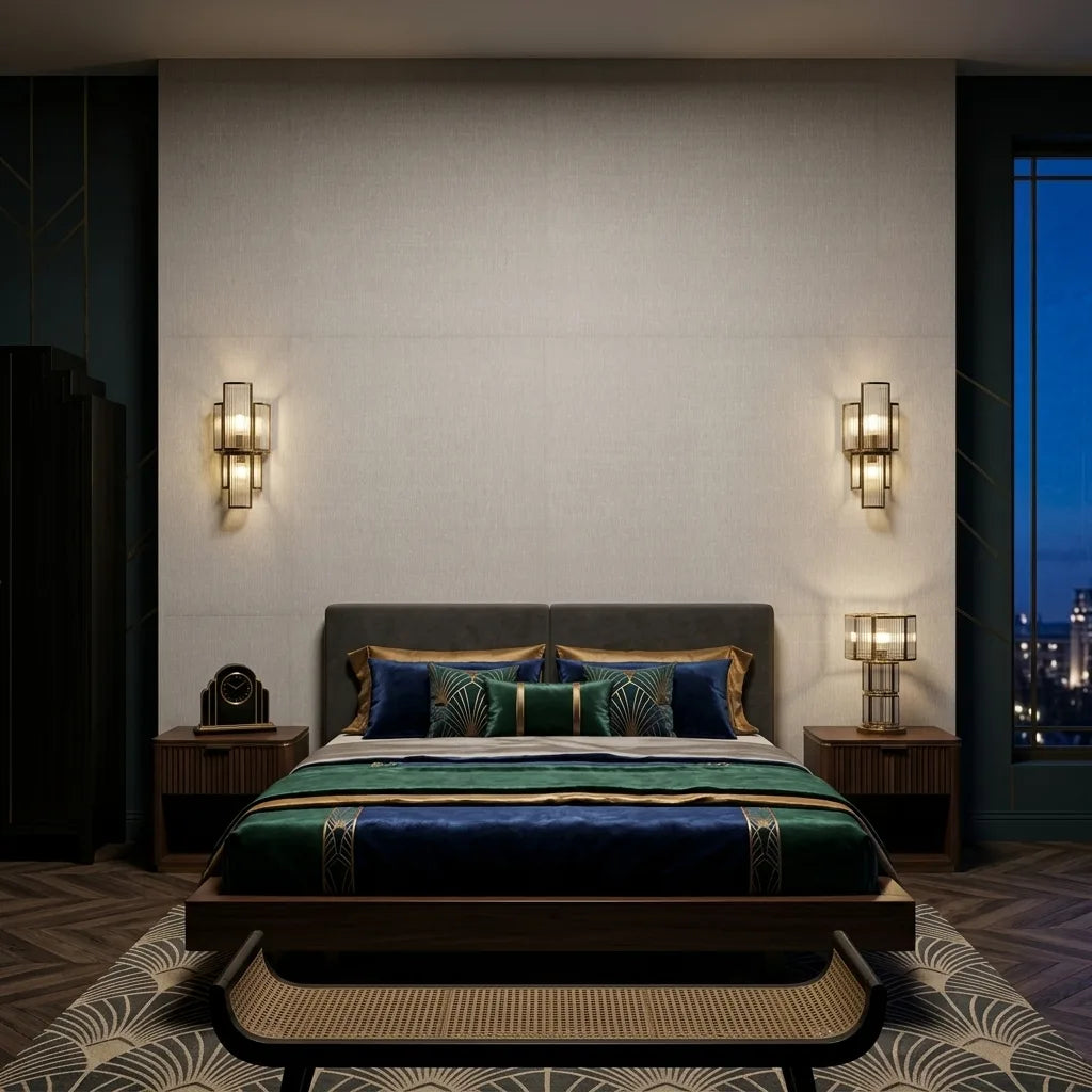 Bedroom - Elegant bedroom with textured Sheer Linen wallpaper in Linen by York Wallcoverings, creating a soft, inviting atmosphere.
