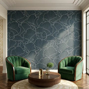 Living Room - Deep Teal Shell Wood Veneer wallpaper by York Wallcoverings adds elegant texture to this modern living space.