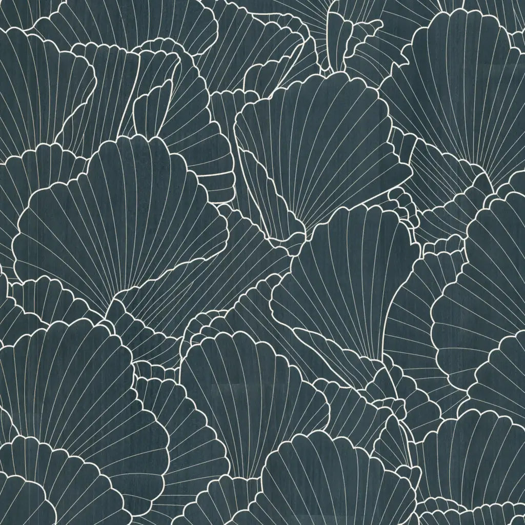 Deep Teal Shell Wood Veneer wallpaper pattern swatch by York Wallcoverings (SKU YGL7000) showcasing the luxurious woodgrain texture.
