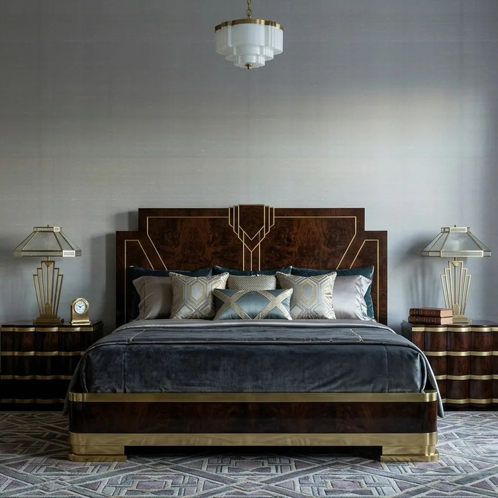 Bedroom - Elegant sage green 'Silk Road' wallpaper by York Wallcoverings creates a serene and stylish bedroom retreat.