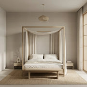 Bedroom - Elegant bedroom with Ecru Silk Road wallpaper by York Wallcoverings, creating a serene and stylish space.