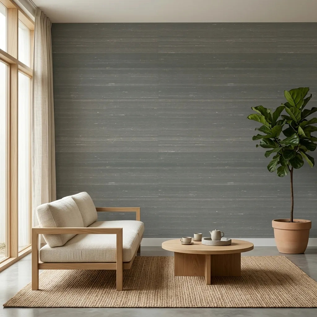 Living Room - Elegant living room showcasing stunning Celadon 'Silk Road' wallpaper by York Wallcoverings, creating a serene and stylish space.