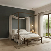 Bedroom - Elegant room featuring dark green Smooth Abaca wallpaper by York Wallcoverings, adding natural texture and depth.