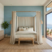 Bedroom - Light Teal Smooth Abaca wallpaper by York Wallcoverings adds serene texture and sophisticated style to this bedroom.