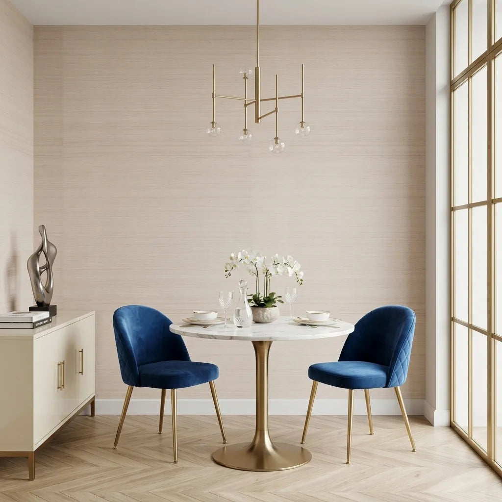 Dining Room - Light Beige Smooth Abaca wallpaper by York Wallcoverings creates a serene and elegant dining space.