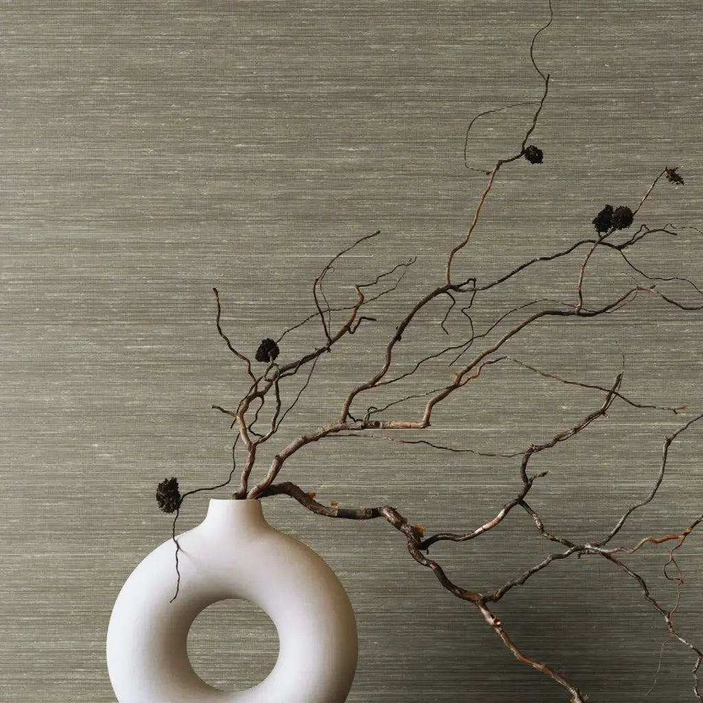 Smooth Abaca wallpaper in Light Taupe by York Wallcoverings enhances this elegant interior space.