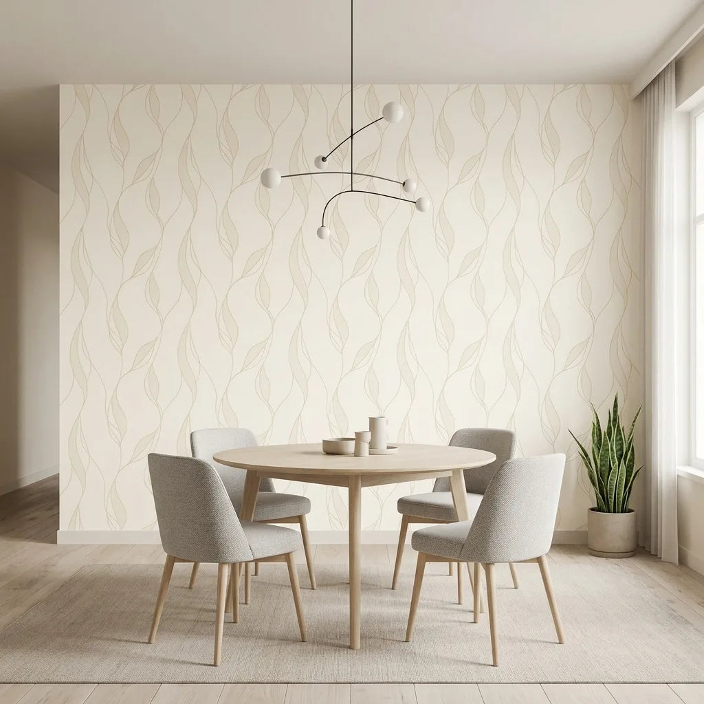 Dining Room - Elegant dining room features "Society Hill" wallpaper in Ivory and Beige by York Wallcoverings, enhancing sophisticated decor.