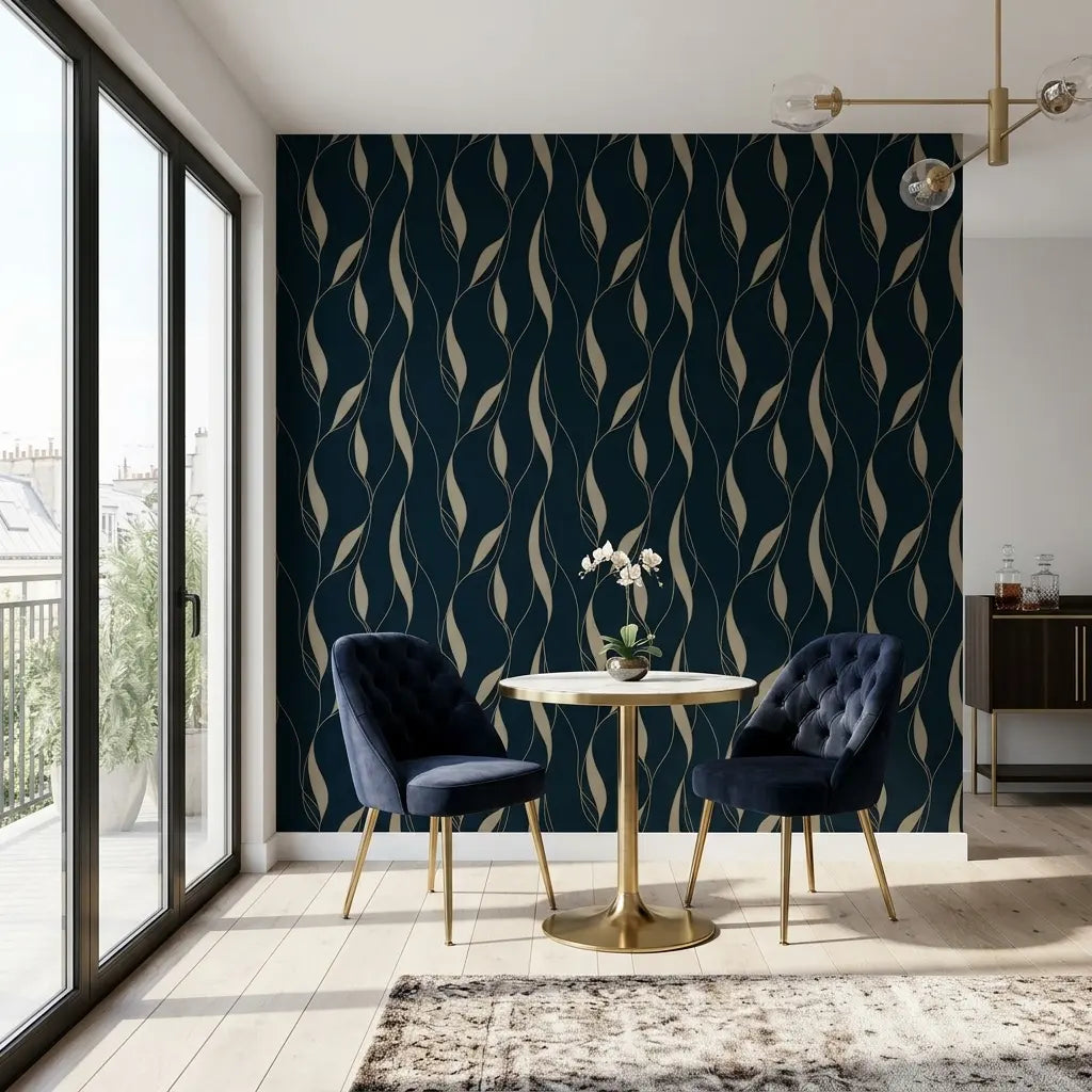 Dining Room - Sophisticated dining room featuring Society Hill wallpaper in Navy Taupe by York Wallcoverings.