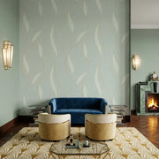 Living Room - Elegant living room featuring Society Hill wallpaper in Pale Celadon by York Wallcoverings, creating a serene ambiance.