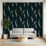 Living Room - showcasing Society Hill wallpaper in Navy Taupe by York Wallcoverings, creating a sophisticated and elegant space.