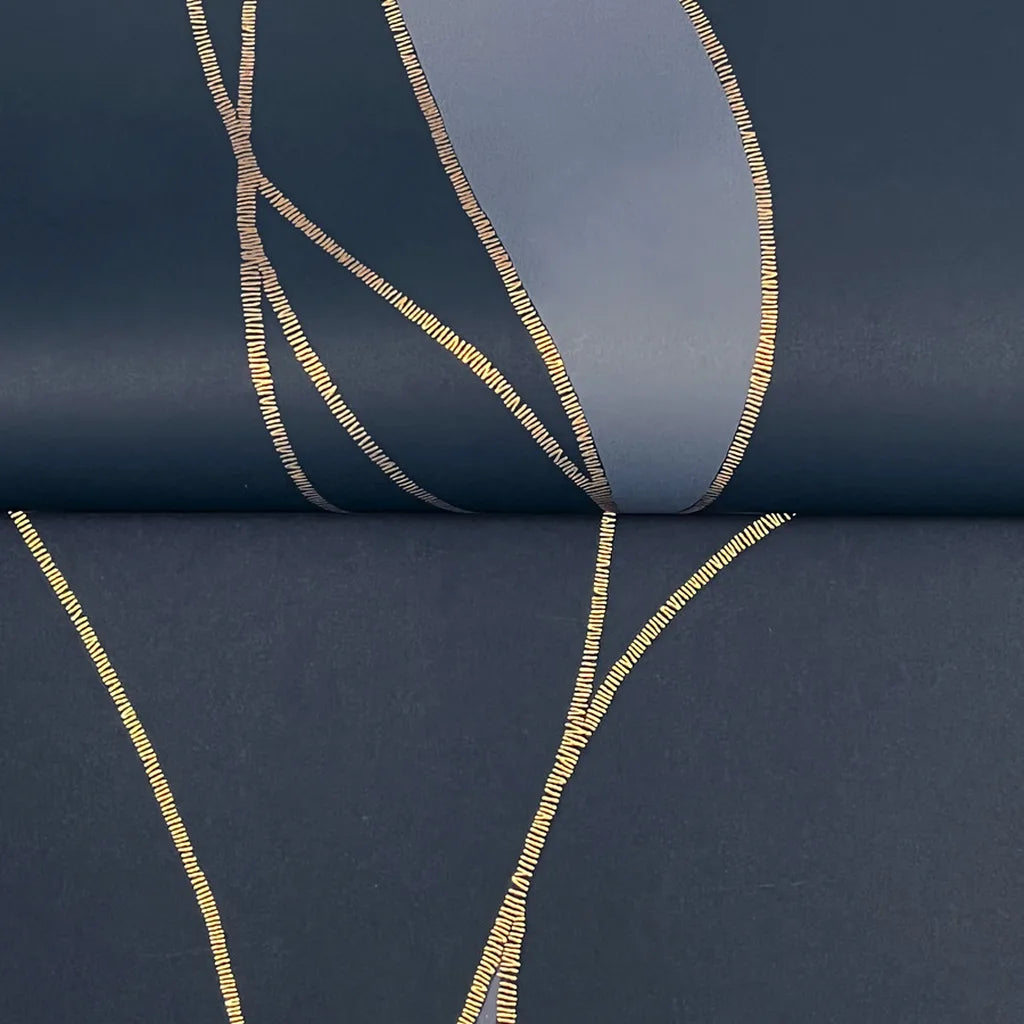 Close-up texture detail of Society Hill Navy Blue wallpaper by York Wallcoverings, highlighting its intricate pattern.