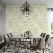 Dining Room - Elegant dining room showcasing 'Solange' wallpaper in a beautiful Sage and Cream pattern by York Wallcoverings.