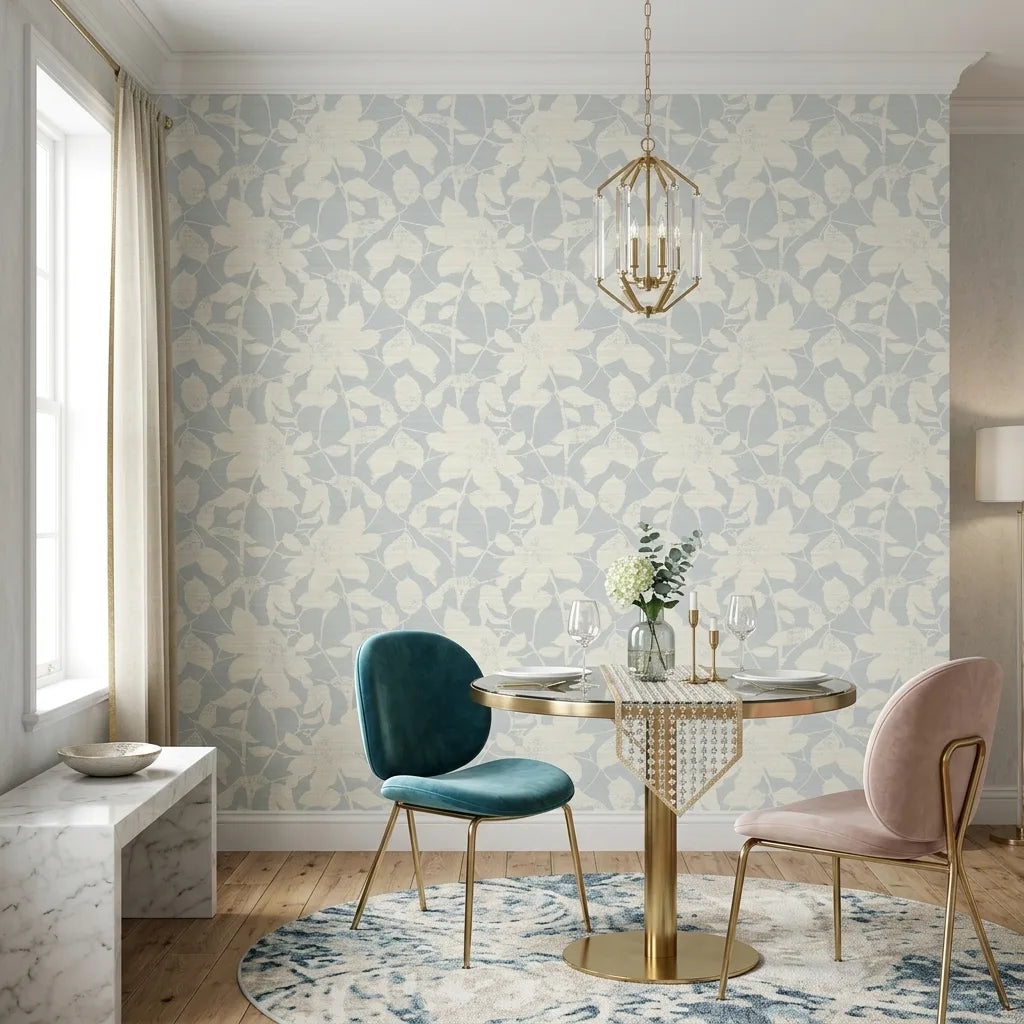Dining Room - Features 'Solange' wallpaper in Grey, Cream by York Wallcoverings, enhancing this stylish dining space.