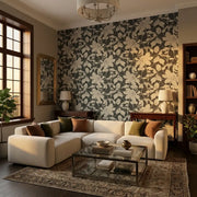 Living Room - Chic living room with Solange wallpaper in Black, Cream by York Wallcoverings, enhancing interior design.