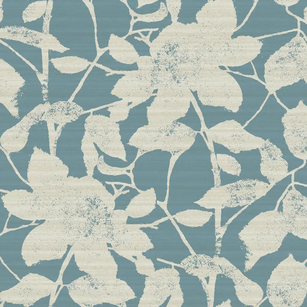 Solange blue and cream floral wallpaper pattern swatch by York Wallcoverings, SKU LL3214.