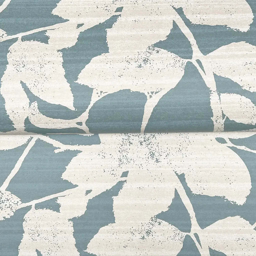 Close-up texture detail of York Wallcoverings Solange wallpaper, highlighting its intricate Blue & Cream design.