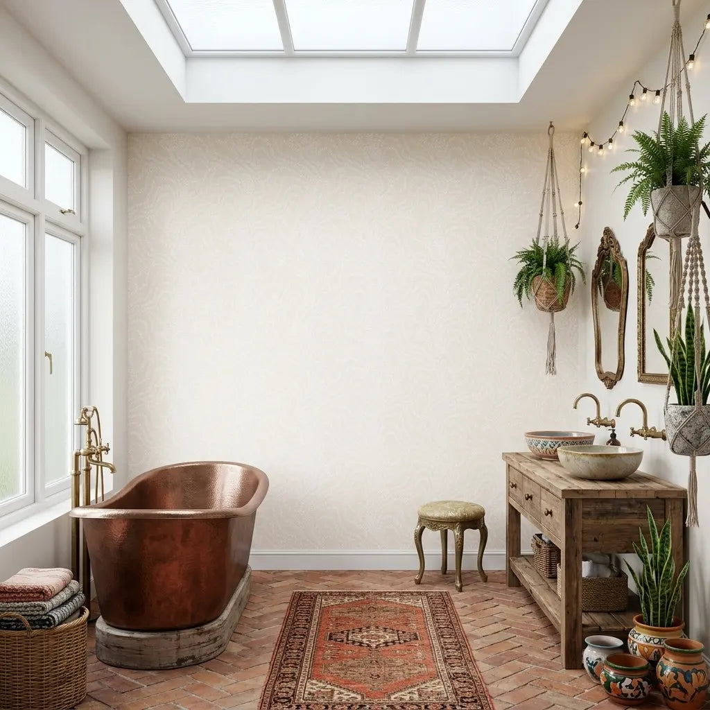 Bathroom - Elegant space featuring String of Pearls wallpaper in Warm Ivory by York Wallcoverings.
