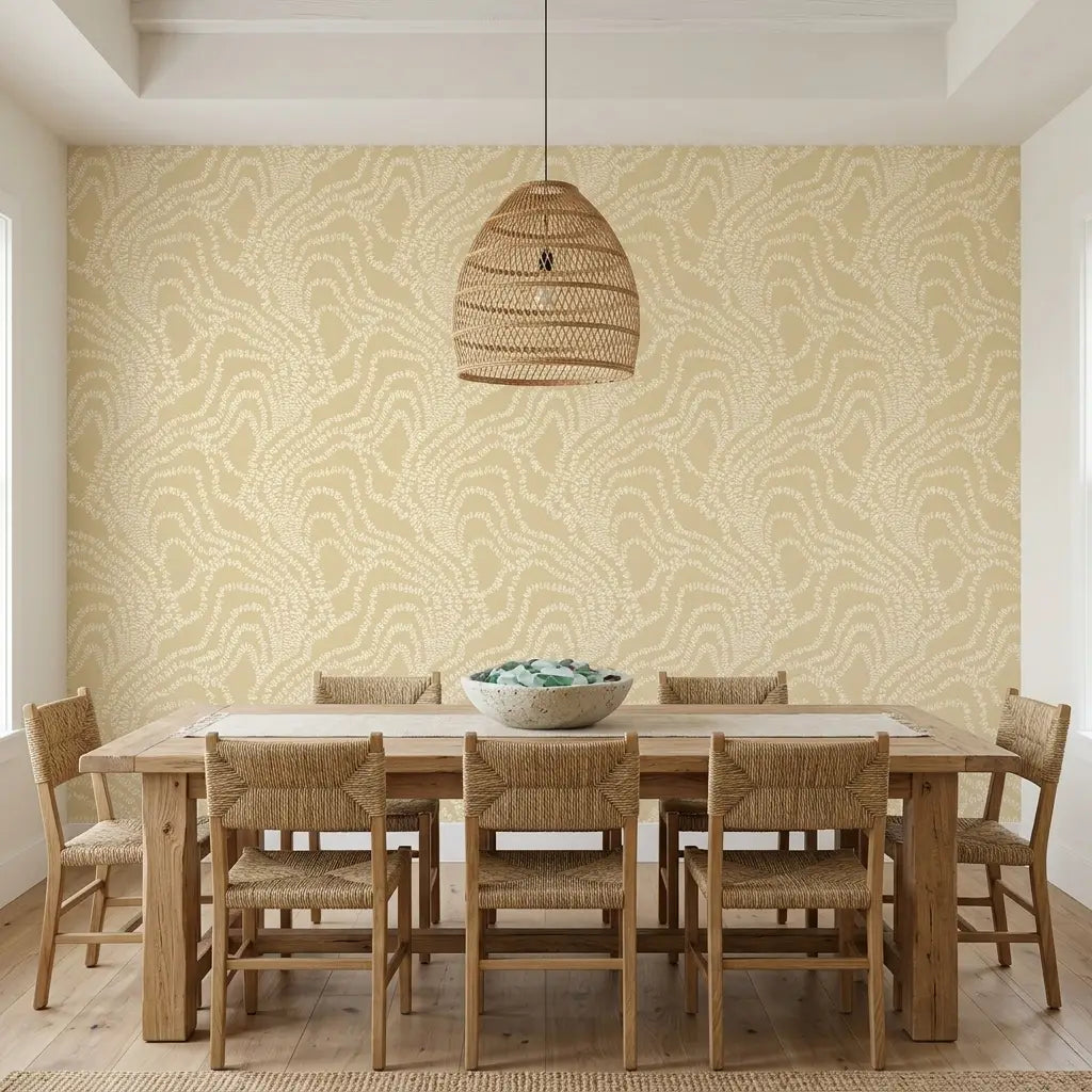 Dining Room - "String of Pearls" wallpaper in Warm Beige by York Wallcoverings creates an inviting atmosphere in this elegant dining room.