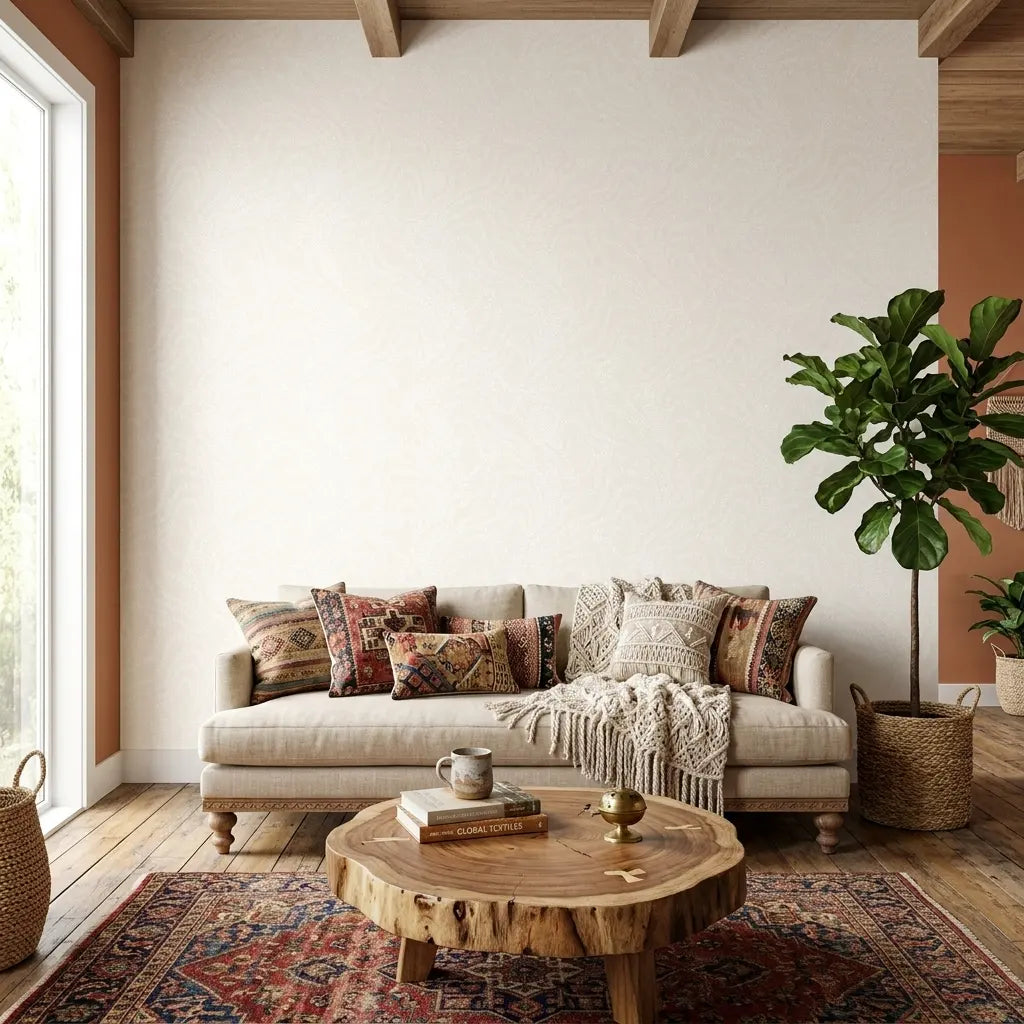 Living Room - Elegant String of Pearls wallpaper in Warm Ivory by York Wallcoverings defines this stylish space.