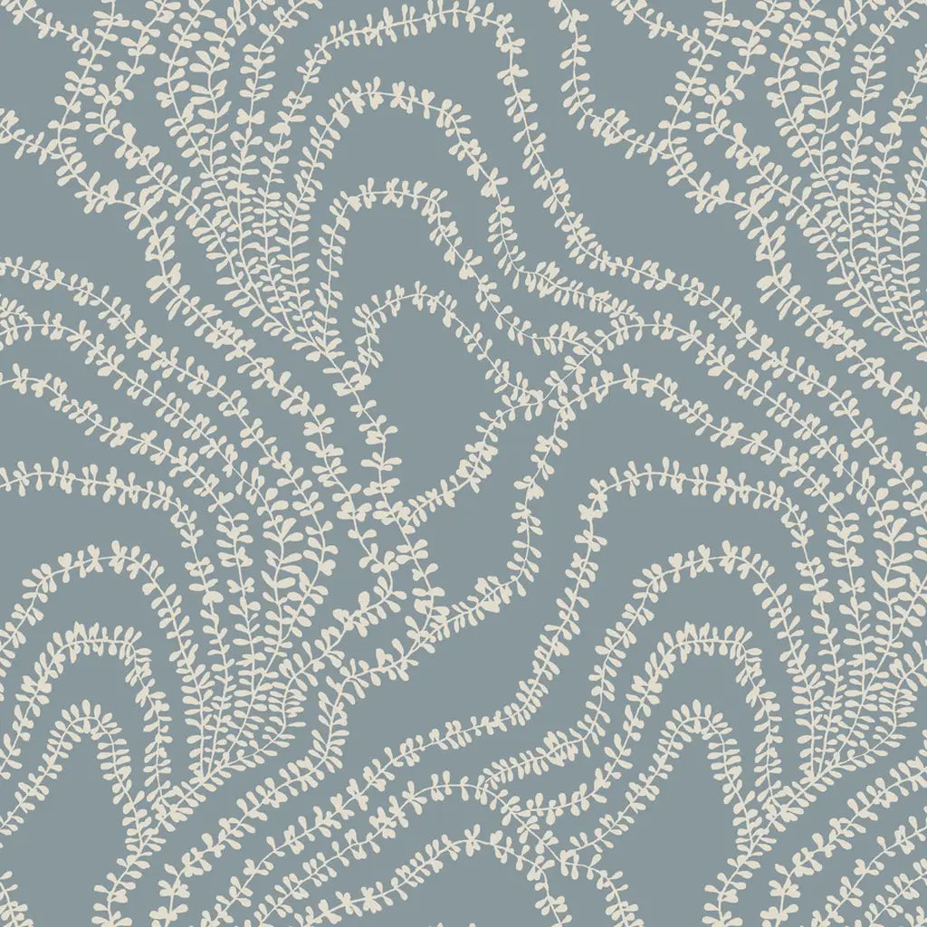 String of Pearls wallpaper pattern swatch in Dusty Blue by York Wallcoverings, SKU VR1516.