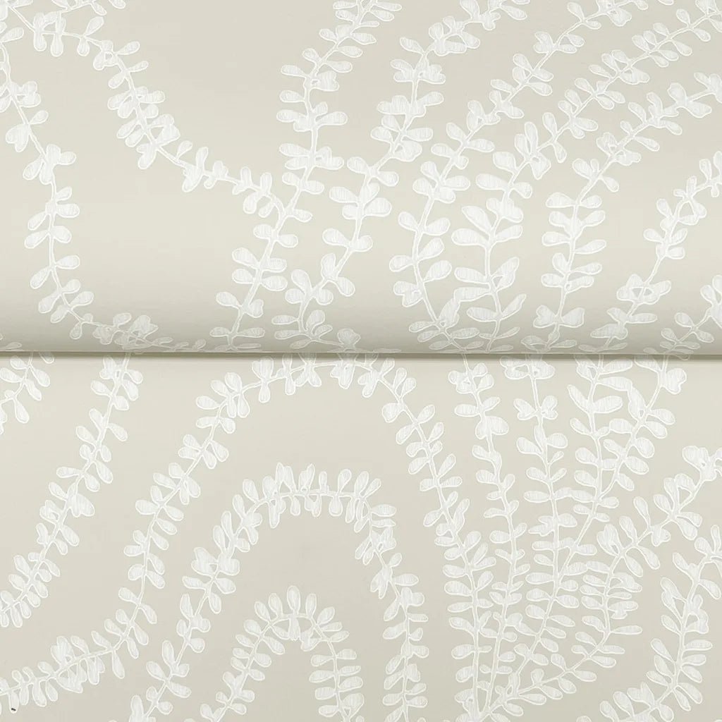 Warm Ivory 'String of Pearls' wallpaper by York Wallcoverings, close-up texture detail revealing its elegant beaded design.
