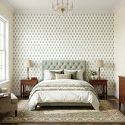 Bedroom - Sylvie wallpaper in Blue, Green, Cream by York Wallcoverings creates a serene and stylish space.