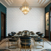 Dining Room - Elegant dining space featuring 'Sylvie' wallpaper in Blue, White by York Wallcoverings, creating a serene ambiance.