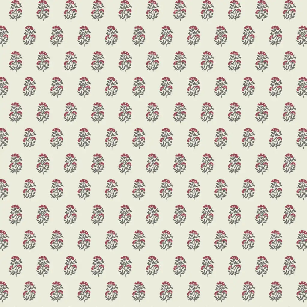 Sylvie wallpaper pattern swatch by York Wallcoverings featuring a delicate design in pink, cream, and green.