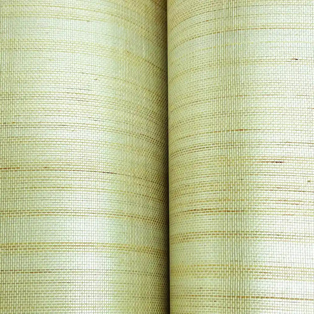 Close-up of Tailored Abaca wallpaper in Warm Ivory by York Wallcoverings, showcasing its natural woven texture.
