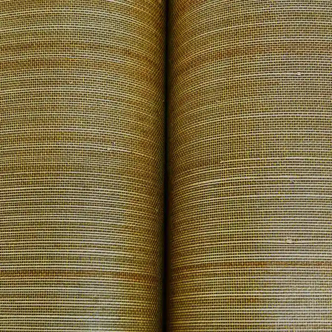 Golden Brown Tailored Abaca wallpaper close-up, revealing its finely woven natural fiber texture by York Wallcoverings.