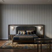 Bedroom - Features Light Grey Tattersall wallpaper by York Wallcoverings, creating a sophisticated and inviting atmosphere.