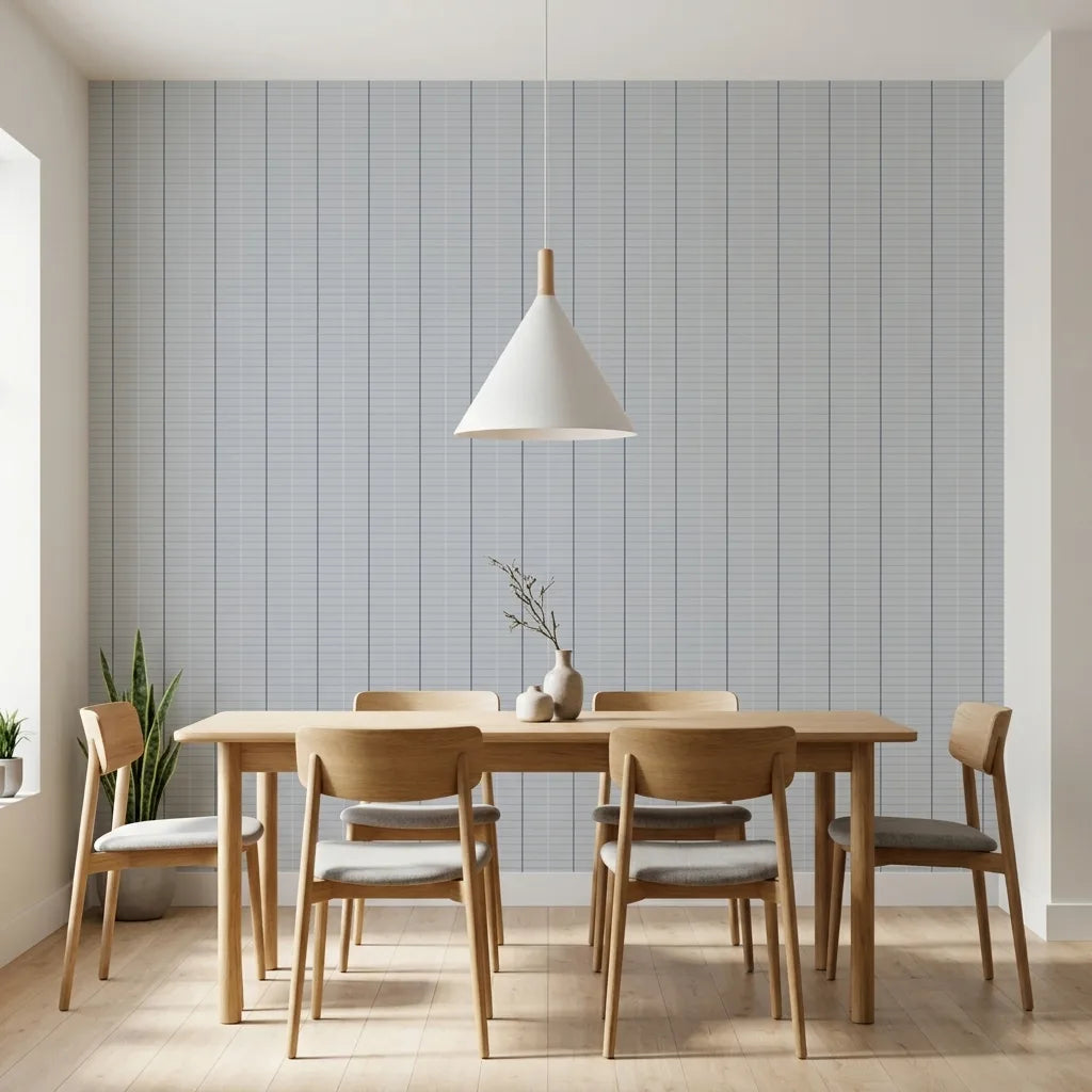 Dining Room - Light Grey Tattersall wallpaper by York Wallcoverings provides a sophisticated backdrop for this elegant dining room.