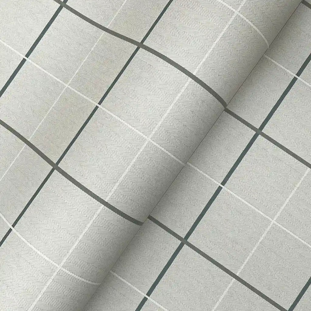 Close-up of Tattersall wallpaper texture in Light Greige by York Wallcoverings, showcasing its intricate woven pattern.
