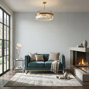 Living Room - Pale Blue and White Ticking Stripe wallpaper by York Wallcoverings creates a serene and stylish space.