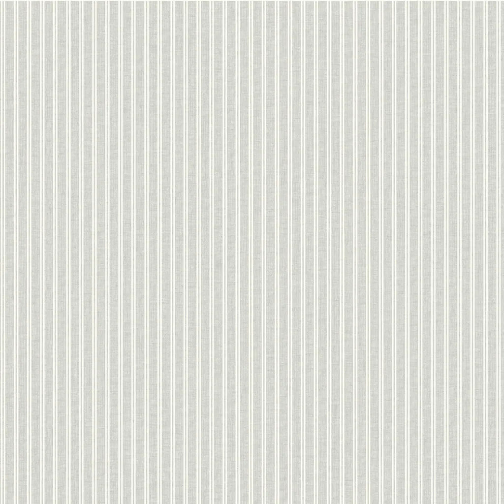 Ticking Stripe wallpaper pattern swatch in Grey and Cream by York Wallcoverings (SKU 4211-83541).